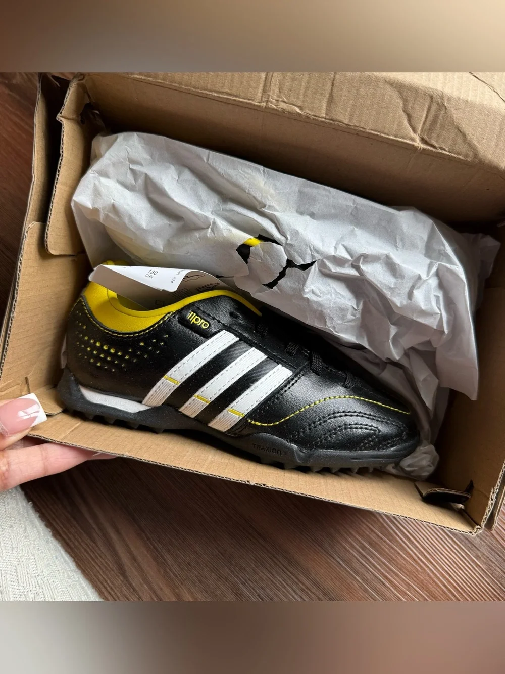 adidas Kids Black & Yellow Soccer Sneakers with White Stripes